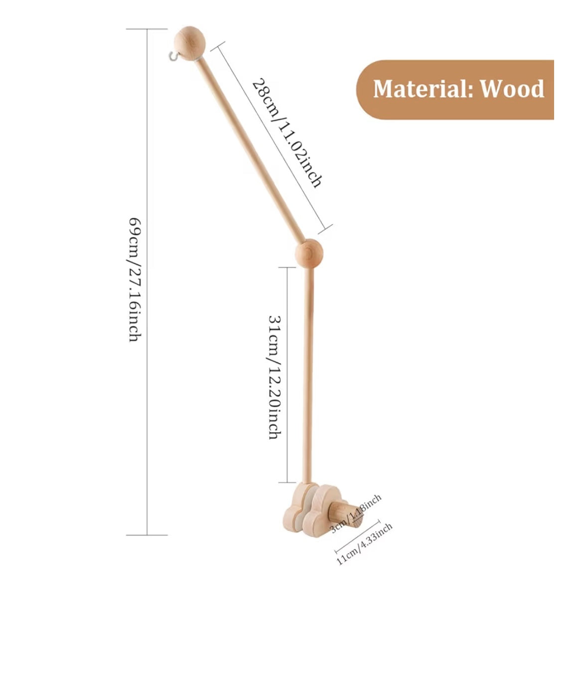 Wooden Cloud Mobile Crib Arm